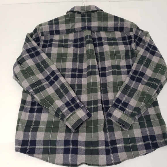 Eddie Bauer tartan plaid flannel shirt 100% cotton Men's xl blue green gray tone - Picture 4 of 8